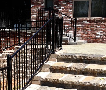 fencing and stone stairway hardscapes